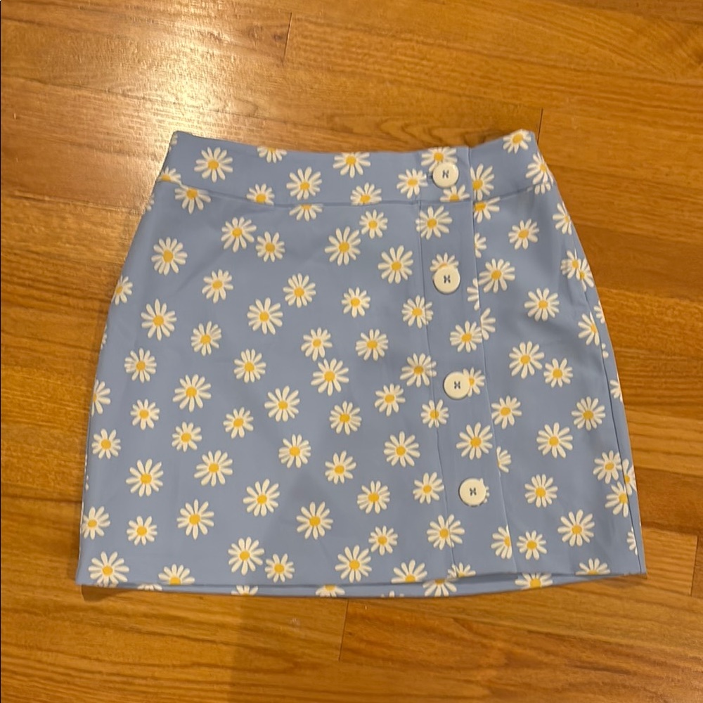 Blue Mini A-Line Skirt with Floral Pattern for Resort Wear